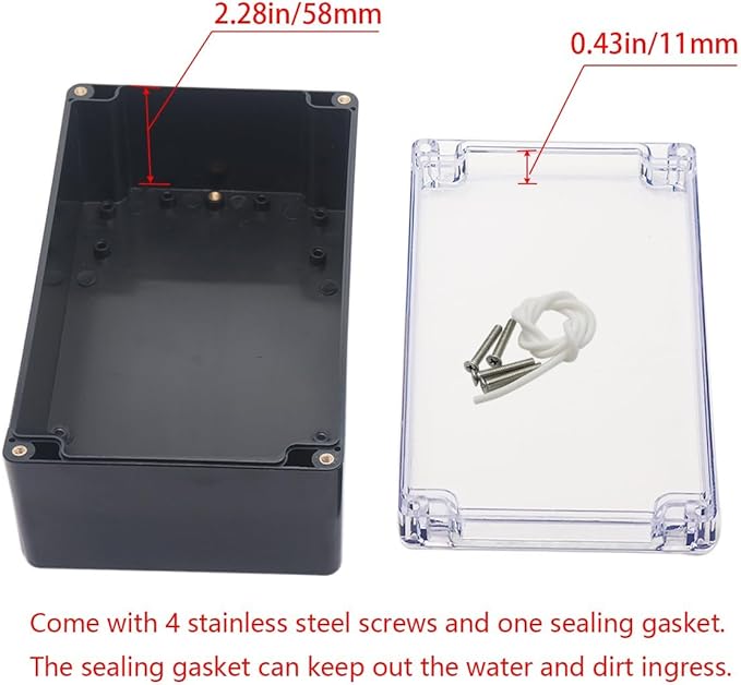 Project Box IP65 Waterproof Junction Box ABS Plastic Black Electrical Boxes DIY Electronic Project Case Power Enclosure Clear Cover 7.87"x4.72"x2.95" - Image 4