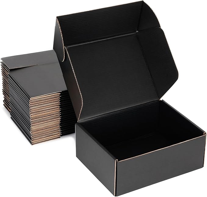 Small Shipping Boxes 8x6x3 Inch (25 Pack) - Sturdy Black Corrugated Cardboard Boxes for Small Business, Ecommerce, Mailing & Packaging | Recyclable Gift & Storage Boxes by DUZCLI