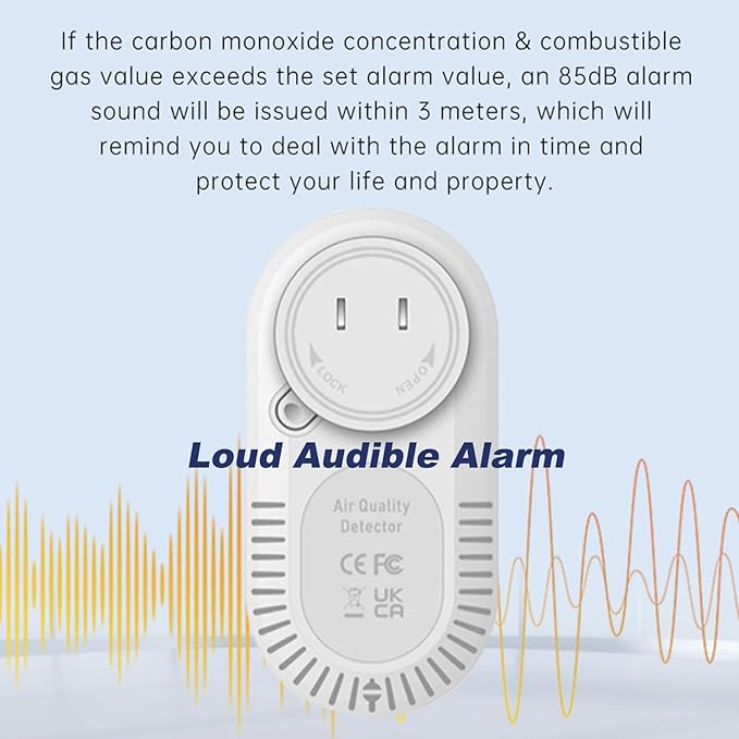 Protmex 4-in-1 Carbon Monoxide & Gas Detectors Plug in Large LCD Screen, Home CO Gas Detector with Temperature & Humidity Monitoring - 4 in 1 CO and Gas Detector Easy Installation for Home Travel - Image 6
