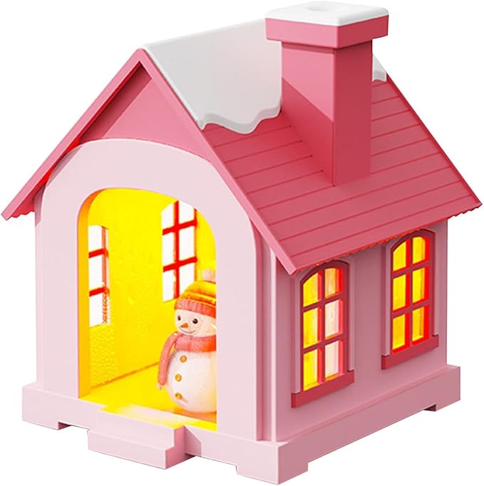Christmas Village Houses Humidifier 500ml, Cute Snow House Cool Mist Humidifier with Snowman Figurines & Night Light for Bedroom & Office Décor (Pink) by PHXCHAM