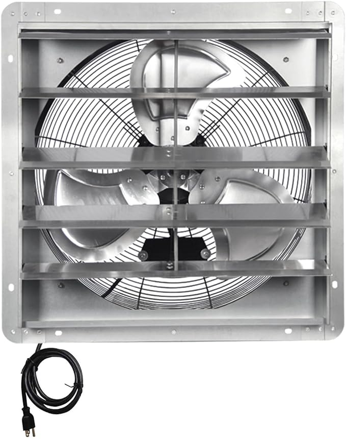 KEN BROWN 20 Inch Shutter Exhaust Fan, Gable Vent Fan, Wall Mount Ventilation, High Speed 3500CFM, Automatic Aluminum Blades, for Garages, Shop, Greenhouse, Attic, with 10ft Power Cord by KENBROWN