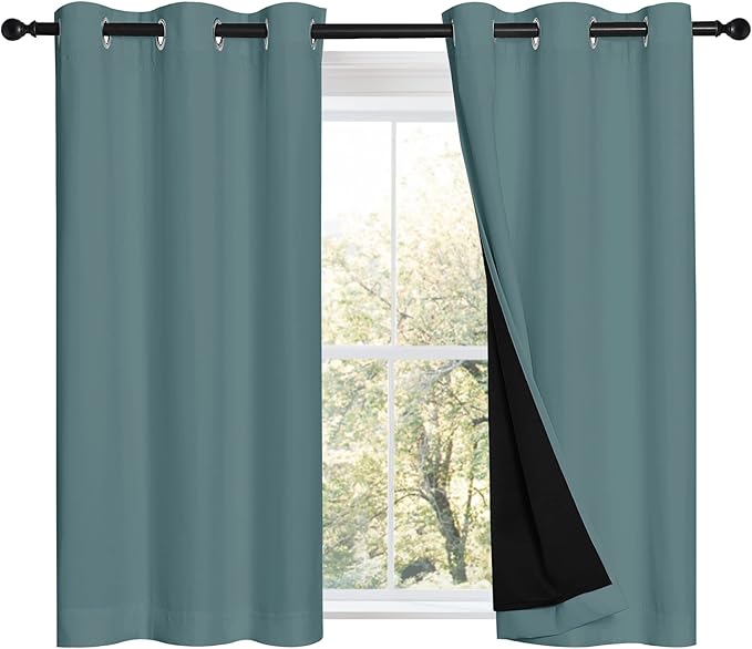 NICETOWN Greyish Blue 100% Blackout Curtains 45 inches Long, 2 Thick Layers Completely Blackout Window Treatment Thermal Insulated Lined Drapes for Small Window (1 Pair, 42 inches Width Each Panel) by NICETOWN