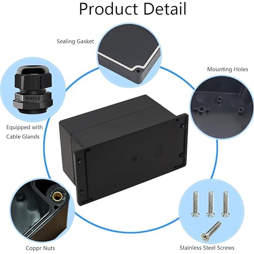 Junction Box IP65 Waterproof ABS Plastic Electrical Project Case Power Junction Boxes, Project Box with Fixed Ear Black 7.87x4.72x4.45 inch (200 x 120 x113 mm) - Image 5