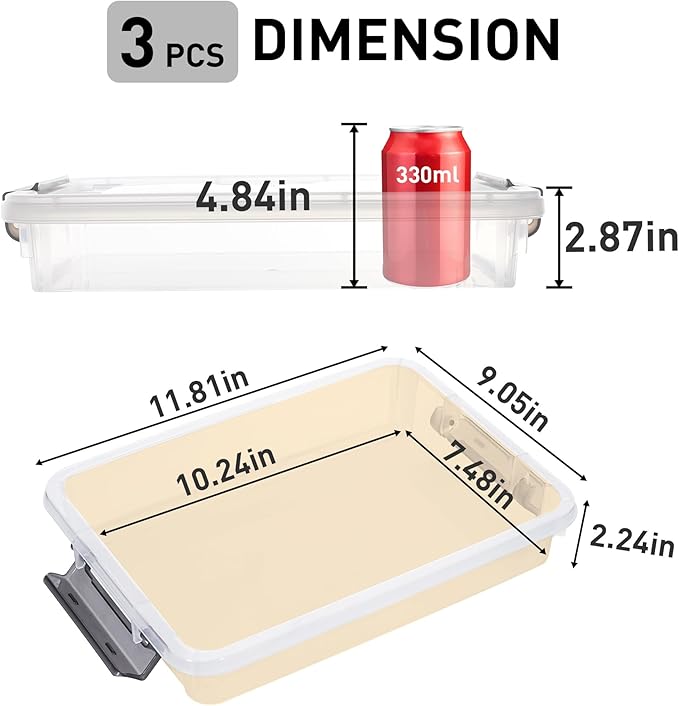 Citylife 3 PCS Plastic Storage Bins with Latching Lids Portable Project Case Clear File Box Stackable Storage Containers for Organizing B5 Paper, Photo, Document, Scrapbook - Image 2