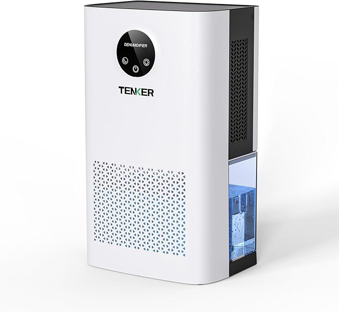 TENKER Dehumidifier for Home, 77 OZ Water Tank (1000 sq.ft) Dehumidifiers, Quiet Dehumidifier with Sleep Mode, Auto Shut Off, 7-Color LED Light for Closet Bedroom Bathroom Basement RV, White by TENKER