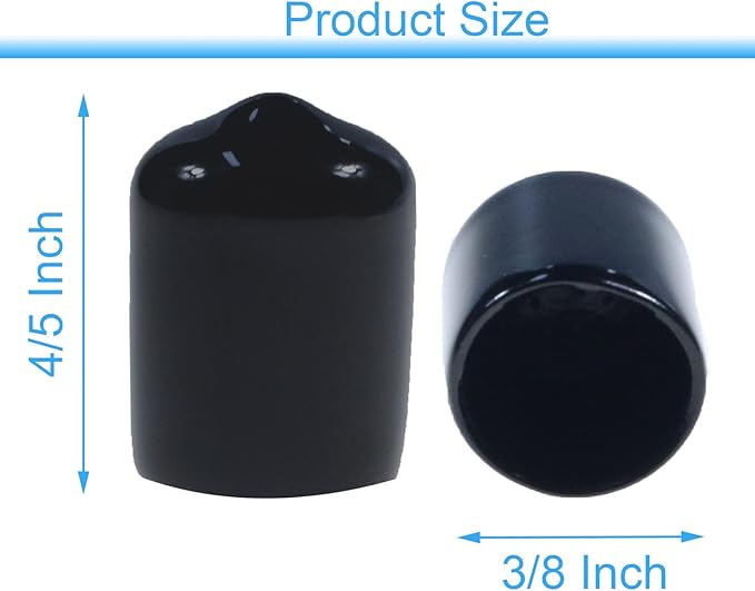 Acocony 3/8 Inch Rubber Cap Round 9.5 mm Rubber End Caps PVC Flexible Protector Plastic Plugs for Round Holes Black Pack of 50 - Image 2