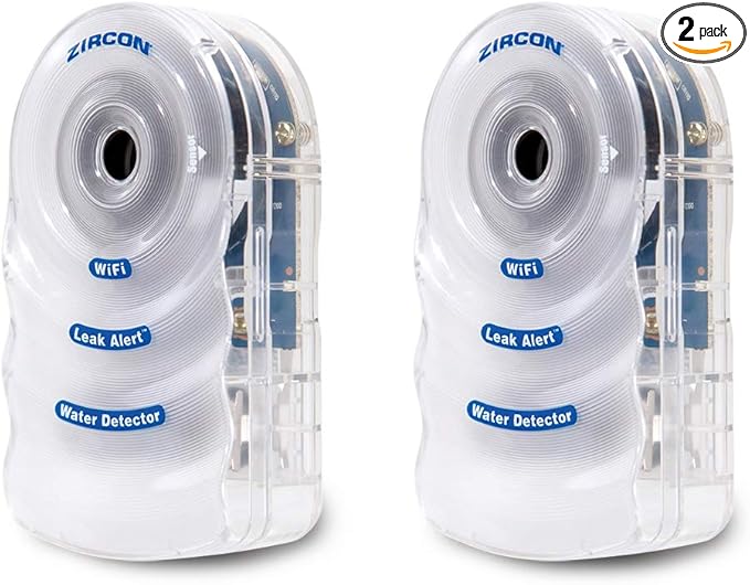 Zircon Leak Alert WiFi- 2 Pack - Smart Electronic Water Detector Alarm with Email, Audio and Visual Alerts - Batteries Included, (72336) White by Zircon