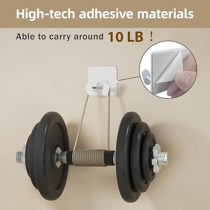 Adhesive Shower Hooks for Bathroom - Extra Sticky Stainless, Wall Hooks for Hanging Towel, Razor, Loofah, Robe, Coat, Heavy Duty Hanger for Kitchen, Bedroom, Door, Metal, Matt White, 6 Pack - Image 6