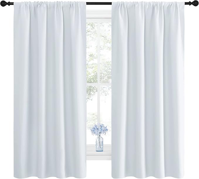 NICETOWN Bedroom Curtain Panels - Window Treatment Thermal Insulated Rod Pocket Room Darkening Curtains/Drapes for Bedroom (2 Panels, 42 by 63, Platinum - Greyish White) - Image 2