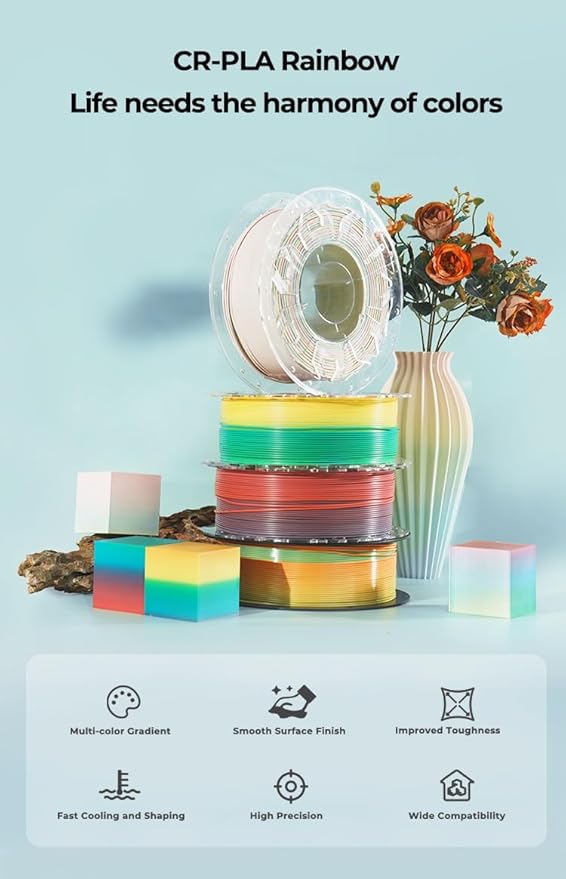Creality 3D Printer Filament, Rainbow PLA Filament 1.75mm, Enhanced Toughness, Dimensional Accuracy +/- 0.03mm, 1kg(2.2lbs), PLA Mattte Filament for Most 3D Printer - Image 3