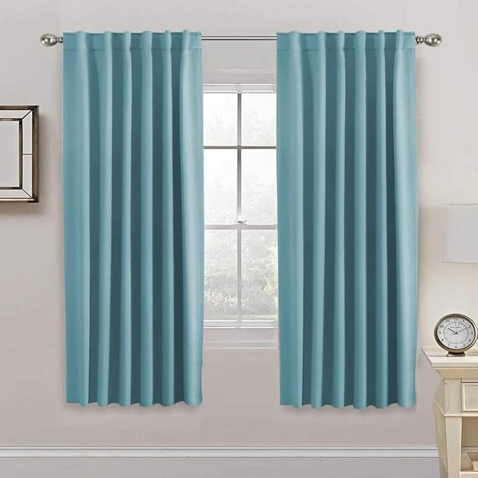 H.VERSAILTEX Blackout Curtains Thermal Insulated Window Treatment Panels Room Darkening Blackout Drapes for Living Room Back Tab/Rod Pocket Bedroom Draperies, 52 x 72 Inch, Aqua, 2 Panels by HVERSAILTEX