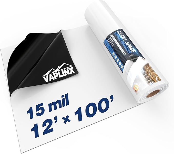 Crawl Space Vapor Barrier - 15 Mil Vapor Barrier - (12' x 100'), Tear Resistant, Heavy Duty Vapor Barrier Plastic, Drop Cloth Moisture Barrier Plastic Sheeting Covering for Crawlspace Encapsulation by VAPLINX