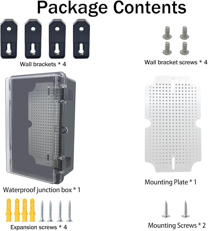 Junction Box, Hinged Black Clear Cover IP67 Waterproof ABS Project Box with Mounting Plate Electrical Box Enclosure with Wall Bracket 10.2 x 6.3 x 4.3inch(260x160x110mm) - Image 6