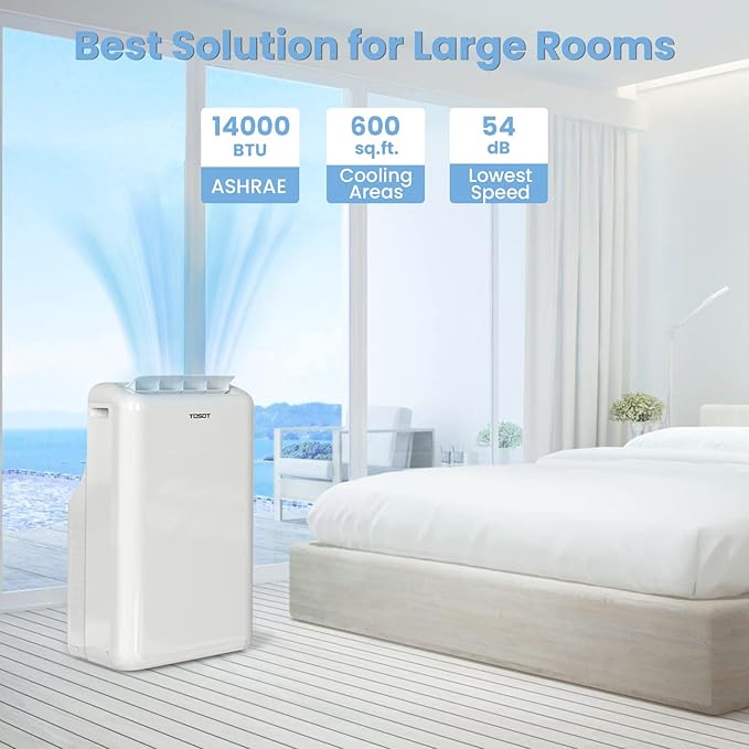 TOSOT 14,000BTU (9,600 BTU SACC) Smart WiFi Portable Air Conditioner with Heater, Powerful Cooling Auto Swing, Dehumidifier, Fan, 24H Timer for Large Room Up to 600 sq ft, AOMI Series - Image 3