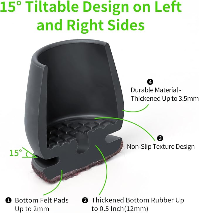 16PCS Round Silicone Chair Leg Floor Protectors for Hardwood Floors, Felt Furniture Pads Covers Table Chair Leg Caps, Large Chair Sliders for Wood Floors, Anti-Scratches & Noise(Black, Fit:1.1"-1.4") - Image 3