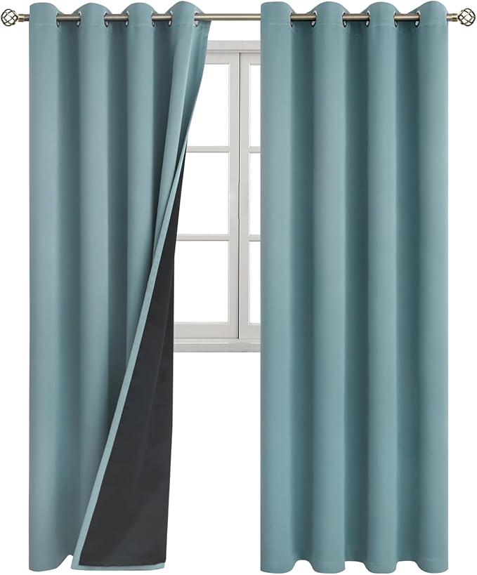 BGment Thermal Insulated 100% Blackout Curtains for Bedroom with Black Liner, Double Layer Full Room Darkening Noise Reducing Grommet Curtain (52 x 90 Inch, Greyish Blue, 2 Panels) - Image 8