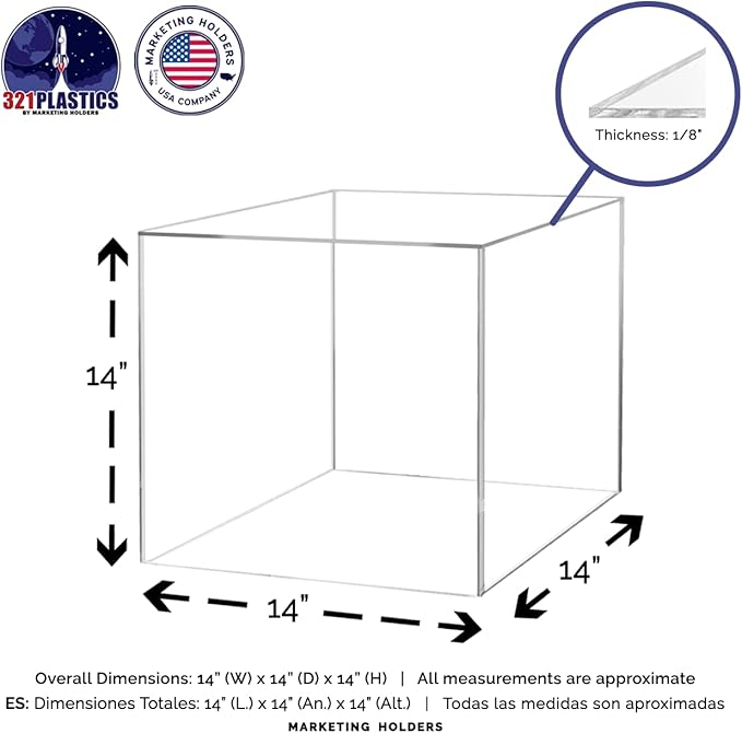 14 Inch Acrylic Display Riser Box with One Open Side No Lid Hollow Versatile One Piece Clear Square Retail Merchandise Storage Bin or Product Platform by Marketing Holders - Image 4