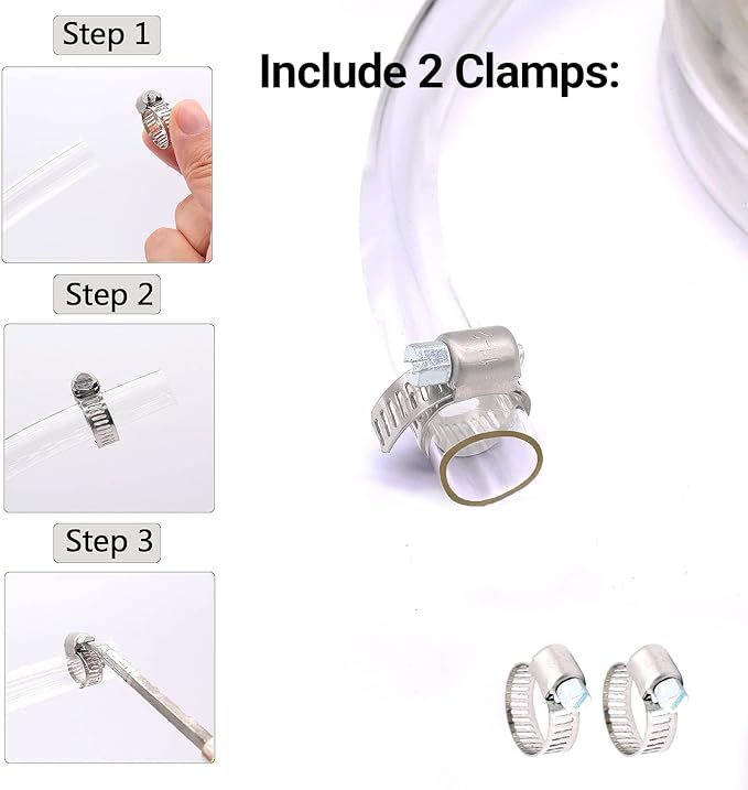 Clear Vinyl Tubing - 1/2" ID 5/8" OD, 50 Ft, 60PSI, Flexible Plastic, BPA Free, Reinforced, With 2 Screw Clamps - Image 4