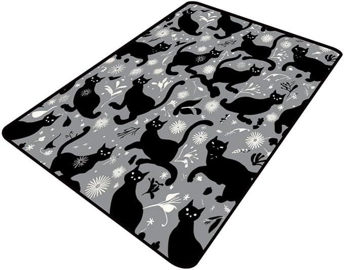 Pile Carpet, Black Cat and Snowflakes, Printed Patterns, Foldable Area Rugs, Fade Resistant, Flame Resistant, Quick Dry, Stain Resistant, Waterproof Floor Carpet for Living Room Bedroom, 48 x 72 Inch by Snarena