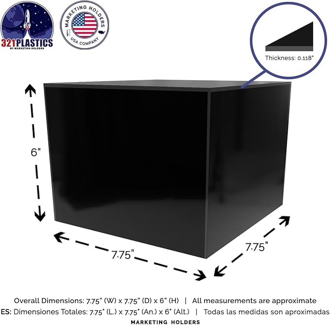 6 Pack Black Acrylic Display Box Counter Retail Merchandise Storage Bins No Lid with Open Bottom 7.75" x 7.75" x 6" Flippable Cubby for Tradeshows and Expos by Marketing Holders - Image 7