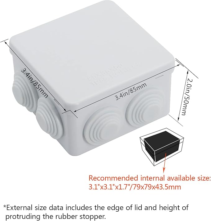 LeMotech Junction Box, ABS Plastic IP55 Water Resistant and Dustproof, Universal Electrical Enclosure, Outdoor and Indoor Project Box, 3.4" x 3.4" x 2", White (Pack of 2) - Image 2