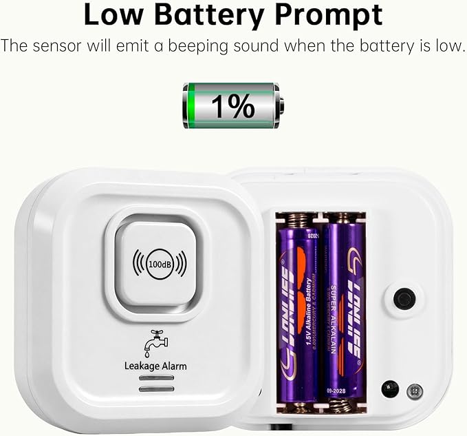100dB Water Sensor Alarm Water Leak Detector, with Detection Lines, Wireless Tank Level Monitor for Basement,Kitchen,Bathroom (5packs) - Image 5