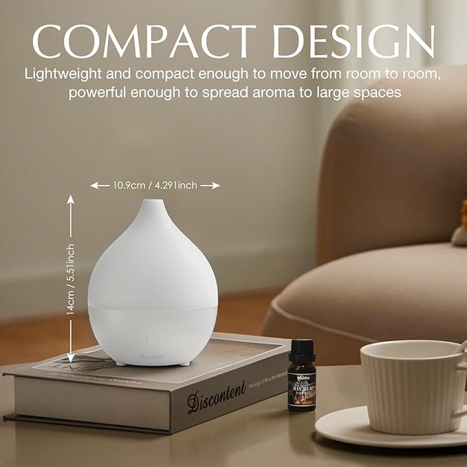 SALKING Essential Oil Diffuser, 100ml Small Aromatherapy Diffuser for Essential Oils, Auto Shut-Off Ultrasonic Diffusers, Cool Mist Humidifier with Warm White Lights, for Office Home (White) - Image 5