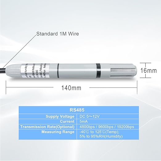 Tzone RS485 Temperature Sensor Modbus RTU Temperature and Humidity Transmitter,Industrial Temp Sensor Analog Humidity Monitor -40℃ to 125℃ High Accuracy for Heating and Cooling System,Farm,Greenhouse - Image 4