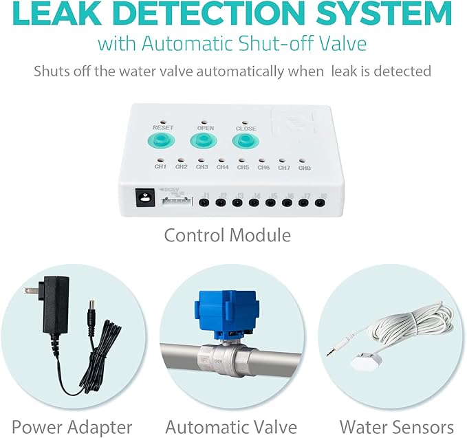 iSpring LS43 Water Leak Detector Alarm System, Automatic Shut-Off Valve and 2 Detection Sensors, Connects Up to 8 Sensor to Prevent Flooding, 3/4" NPT - Image 2