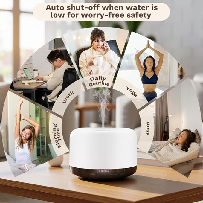 500ml Essential Oil Diffuser,Quiet 4-in-1 Ultrasonic Aromatherapy Humidifier,7 Color LED Lights,Timer & Auto-Off,BPA Free,Large Capacity Room Fragrance(Deep Woodgrain, Mini Model) - Image 4