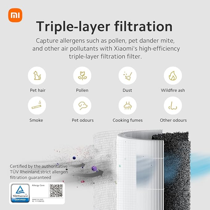 Xiaomi Air Purifiers for Home Bedroom, H13 True HEPA Filter, Ultra Quiet, Smart Control, Air Quality Sensor, Small Large Room Cleaner for Pets, Dust, Allergies, Wildfire, Smoke, Auto, 4 Compact - Image 6