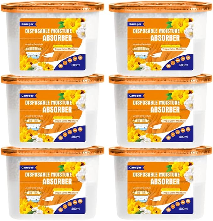 CANAGER Moisture Absorber Box - 6 Packs, 12.5 oz Cup, Jasmine Calendula, Odor Eliminator and Dehumidifier for Closet, Bedroom and Kitchen. by CANAGER
