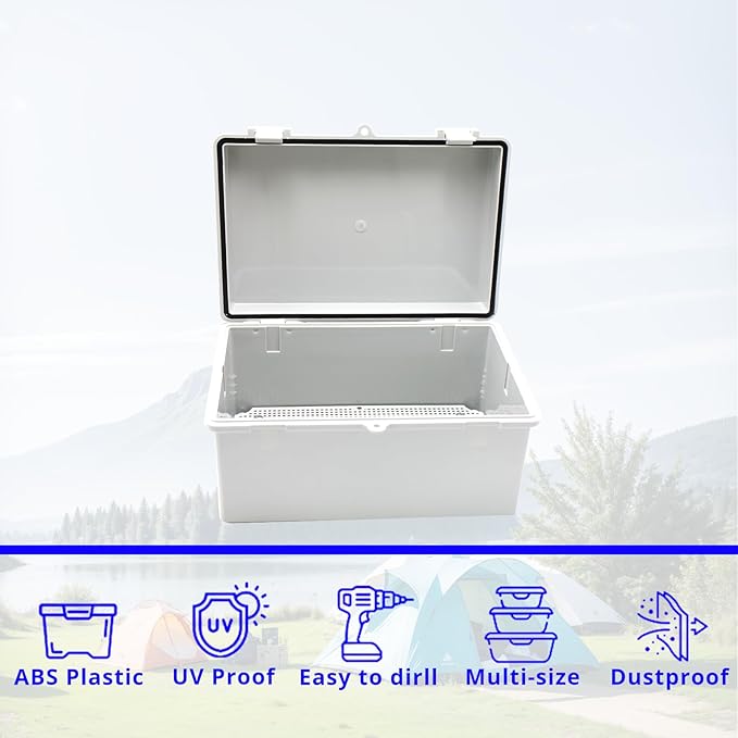 MAKERELE Waterproof Electronic DIY Projects Cable Enclosure Outdoor With Wall Bracket 11.4"7.5"5.5" (290190140mm) IP65 Outside ABS Plastic Electrical Box With 2 NPT 1/2” Glands - Image 6