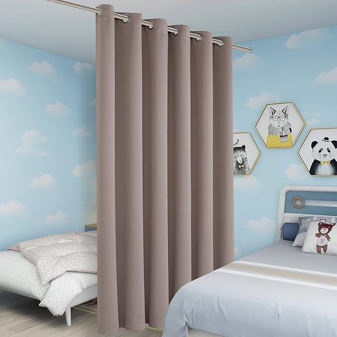 BONZER Room Divider Curtain Total Privacy Wall Noise Reducing Wide Blackout Curtains for Patio Sliding Glass Door, 108L x 70W Inch (9L x 5.8W ft), 1 Panel, Khaki - Image 5