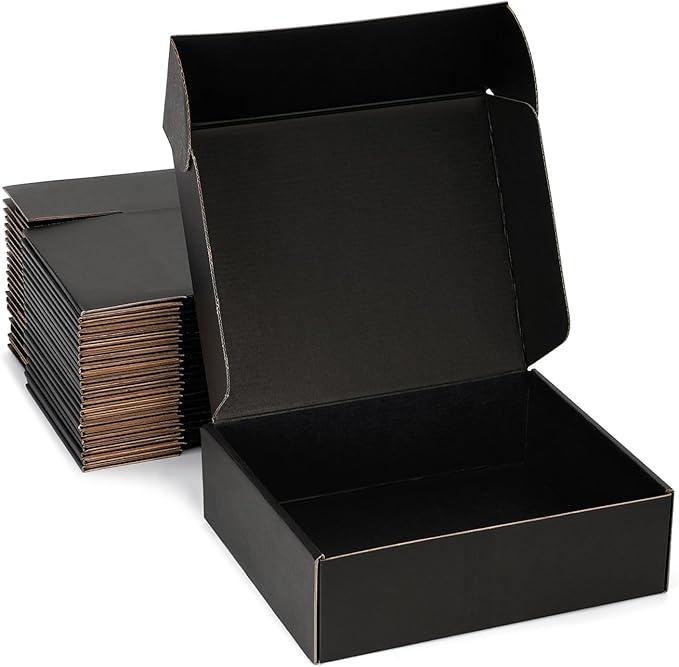 Small Shipping Boxes 9x6x2 Inch (25 Pack) - Sturdy Black Corrugated Cardboard Boxes for Small Business, Ecommerce, Mailing & Packaging | Recyclable Gift & Storage Boxes by DUZCLI
