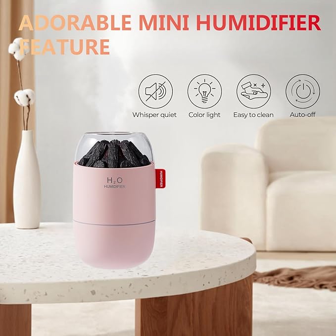 Portable Mini Humidifier, Small Cool Mist, Personal Desktop Humidifier for Baby Bedroom Travel Office Home,2 Mist Modes, Super Quiet (Pink) - Image 3