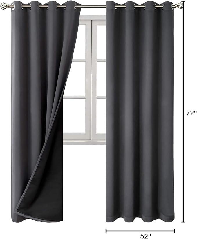 BGment Thermal Insulated 100% Blackout Curtains for Bedroom with Black Liner, Double Layer Full Room Darkening Noise Reducing Grommet Curtain (52 x 72 Inch, Dark Grey, 2 Panels) - Image 9