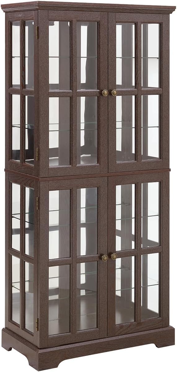Lighted Glass Curio Cabinet with Lights & Adjustable Shelves,Curio Display Cabinet with Wood Frame & Glass Door,Corner Antique Display Case for Kitchen,Living Room,Office - Image 5