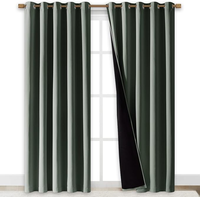 NICETOWN 100% Blackout Window Curtain Panels, Cold and Full Light Blocking Drapes with Black Liner for Nursery, 84" Drop Thermal Insulated Draperies (Dark Mallard, 2 Pieces, 70" Wide Each Panel) by NICETOWN
