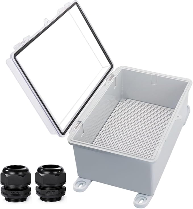 Waterproof Outdoor Electrical Box Junction Box Weatherproof IP67 ABS Plastic Enclosure Switch Router Project Box with Mounting Plate with Wall Bracket 2 Cable Glands Clear 11.4"x7.5"x5.5" by YETLEBOX