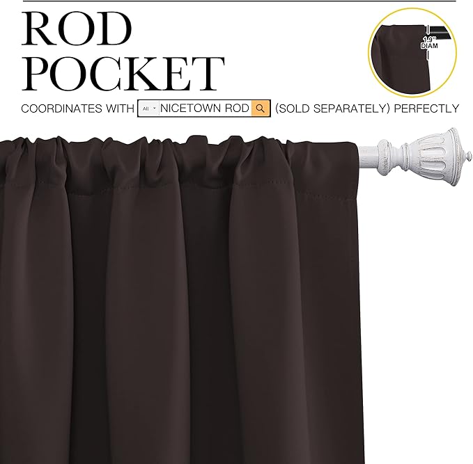 NICETOWN Kitchen Curtains Thermal Insulated Curtains & Drapes, Small Window Blackout Curtain Panels for Girls Room (Toffee Brown, 34" Wide x 54" Long, 2 Panels) - Image 3