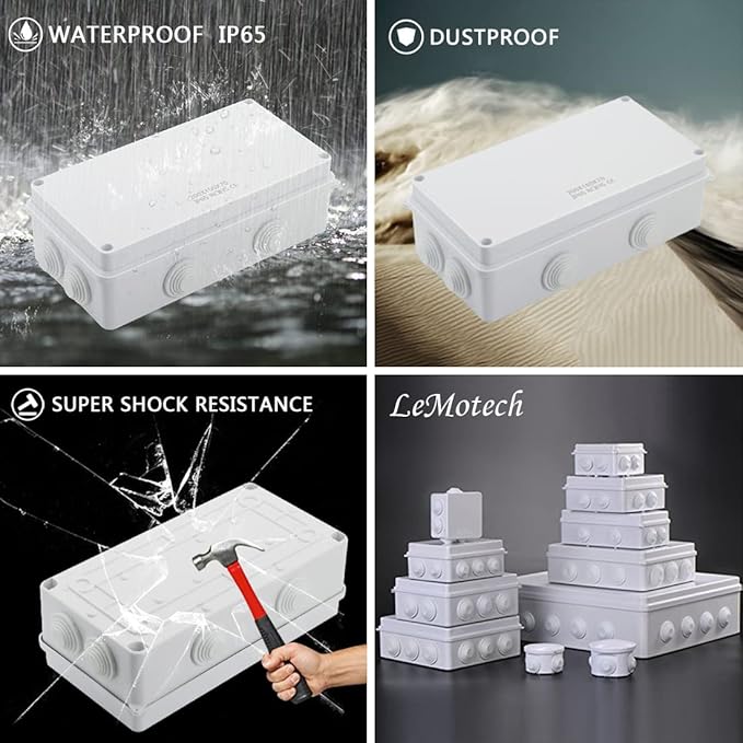LeMotech ABS Plastic Dustproof Waterproof IP65 Junction Box Universal Electrical Project Enclosure White 7.9 x 3.9 x 2.8 inch (200 x 100 x 70 mm) - Image 7