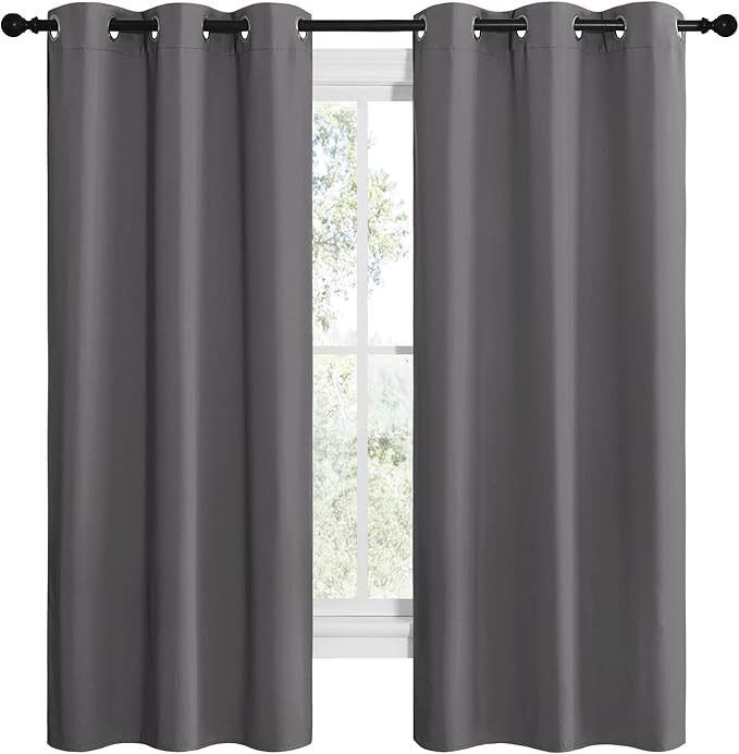 NICETOWN Grey Blackout Curtain Panels for Bedroom, Thermal Insulated Grommet Top Blackout Draperies and Drapes for Basement (2 Panels, W42 x L68-inch, Grey) - Image 2
