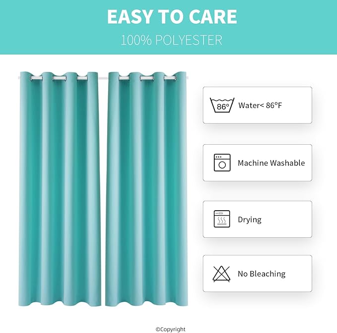 DIVA EN CAMINO DEC Outdoor Patio Curtain Waterproof Darkening Thermal Insulated Indoor Curtains for Bedroom, Porch, Living Room, Pergola, Cabana, W52 x L132, Teal Blue, Set of 2 Panels - Image 7