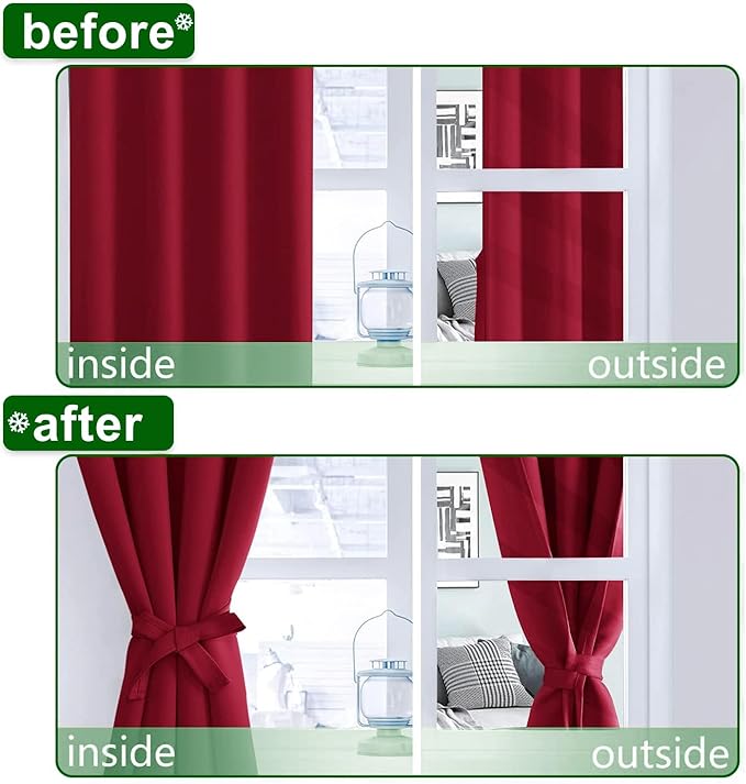 Hiasan RV Blackout Curtains for Bedroom, 52 x 36 Inches Long - Thermal Insulated & Light Blocking Window Curtains for Living Room, 2 Drape Panels Sewn with Tiebacks, Christmas Red - Image 5