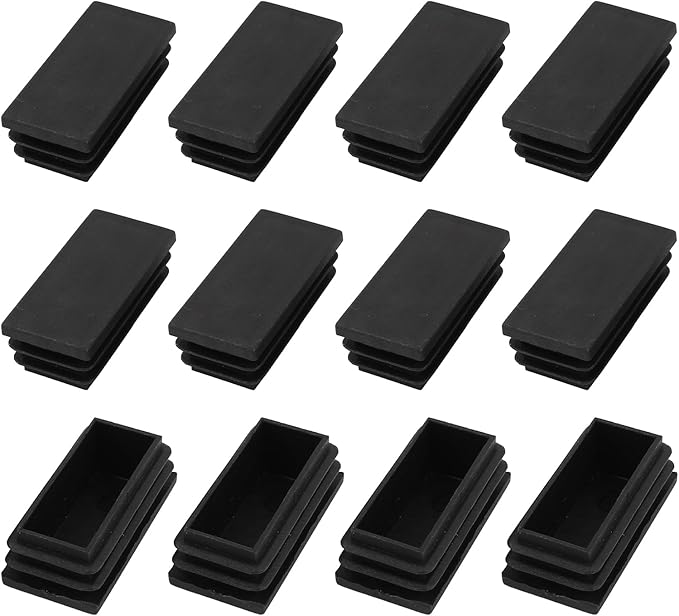METALLIXITY Rectangle End Caps (50 x 25mm) 12Pcs, Plastic Rectangle Tube Inserts Threaded End Blanking Caps Protector - for Furniture Table Chair Legs, Black by METALLIXITY