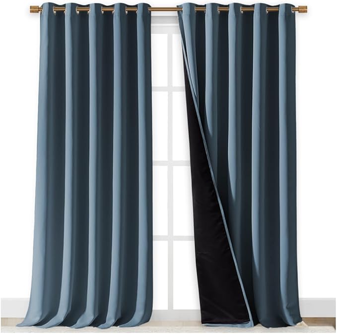 NICETOWN 100% Blackout Curtains for Windows, Pack of 2, 70" W x 108" L, Smoky Blue, Super Heavy-Duty Black Lined Total Darkness Drapes for Bedroom, Privacy Assured Window Treatment for Patio - Image 2