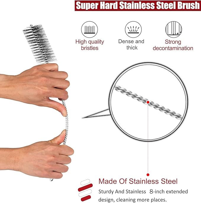 Pipe Cleaning Brush Set Stainless Steel Bristles, Stainless Steel Pipe Brush Steel Bottle Brush 9 Piece Variety Pack for Auto Parts, Bottles, Tubes, Etc. - Image 3