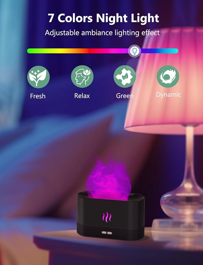 Air Humidifier, Essential Oil Diffuser with Led Flame Light - 7 Colors, 180mL Capacity (8 Hours), Noiseless Operation, Auto-Off Protection - Perfect for Home Bedroom Office Gifts(White) - Image 3