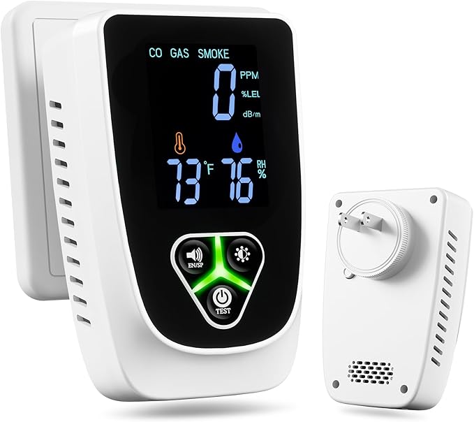Portable Travel Carbon Monoxide Detector - 5-in-1 Plug in CO & Smoke Alarm with Gas Detection for Hotel, Airbnb, RV, Bilingual Alerts, LCD Display by zealme